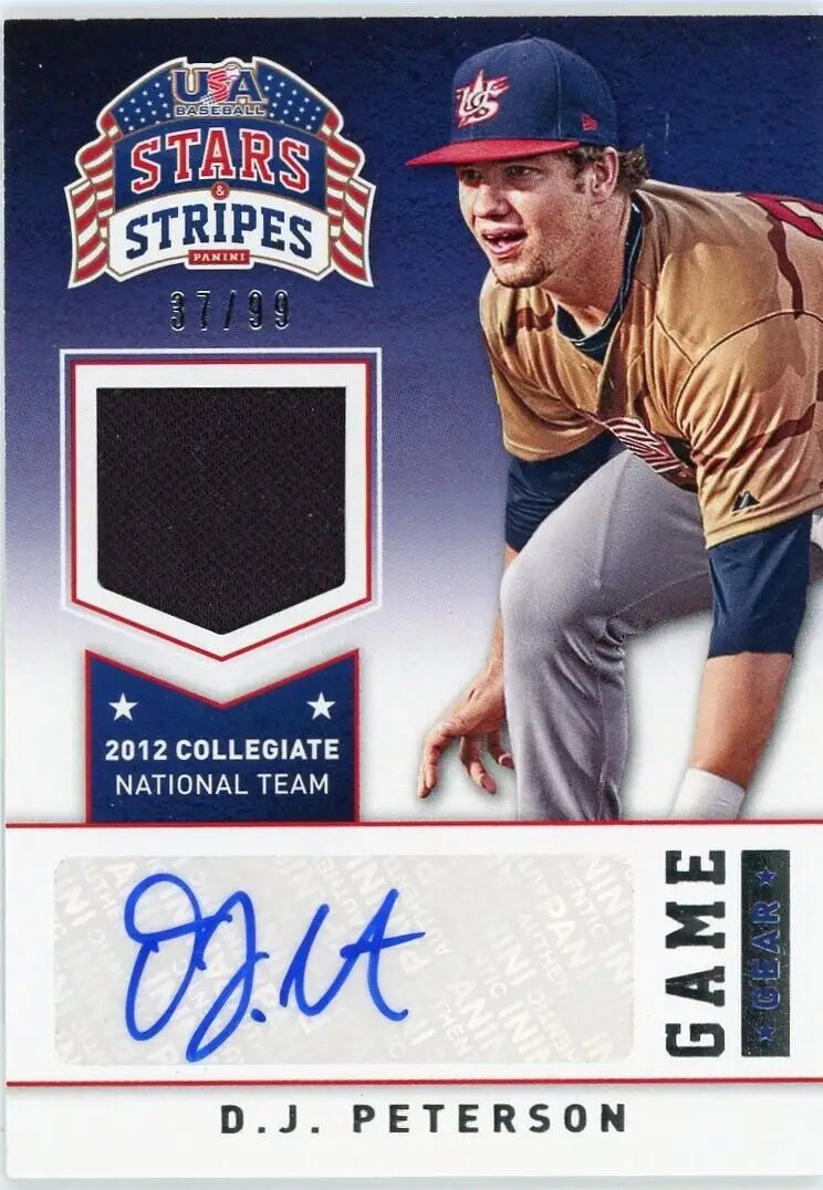 D.J. Peterson baseball card from 2015 USA Baseball Stars & Stripes Autograph Patch /99