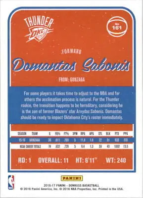 Domantas Sabonis 2016-17 Donruss Rookie Card for Oklahoma City Thunder NM-MT