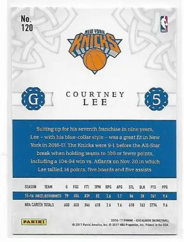 Original gloss 2016-17 Panini Excalibur #120 Courtney Lee Knicks trading card