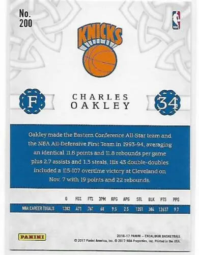 Charles Oakley basketball card from 2016-17 Panini Excalibur with original gloss