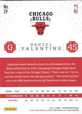 Denzel Valentine 2016-17 Panini Excalibur rookie card Chicago Bulls NM-MT quality