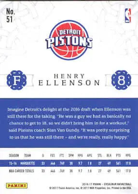 Henry Ellenson 2016-17 Panini Excalibur Basketball Card for Detroit Pistons Fans