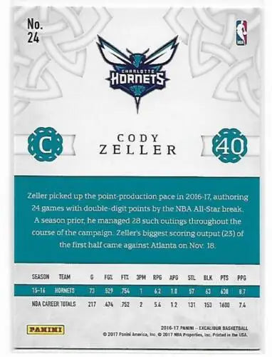 Basketball card of 2016-17 Panini Excalibur Lord #24 Cody Zeller with original gloss