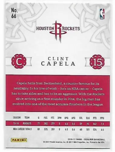 Clint Capela 2016-17 Panini Excalibur Lord #66 basketball card with original gloss