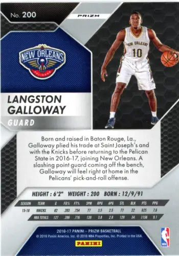 Langston Galloway 2016-17 Panini Prizm Starburst Basketball Card New Orleans Pelicans NM-MT