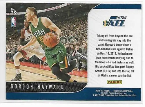 Gordon Hayward basketball card 2016-17 Panini Threads with original gloss finishes