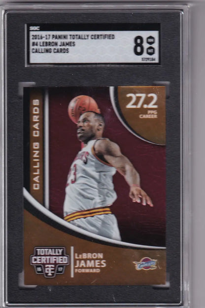 Graded Panini Totally Certified LeBron James SGC 8 card in protective case, Cavaliers