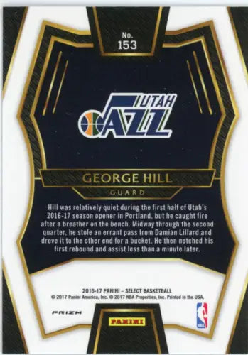 Basketball card back of 2016-17 Select Tri-Color George Hill Utah Jazz NBA card