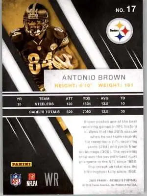 Antonio Brown Pittsburgh Steelers football card from 2016 Absolute #17 NM-MT condition