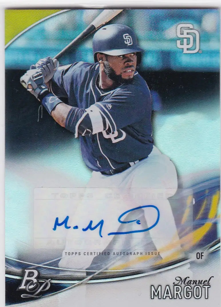 Baseball card of Manuel Margot Auto in batting stance for San Diego Padres