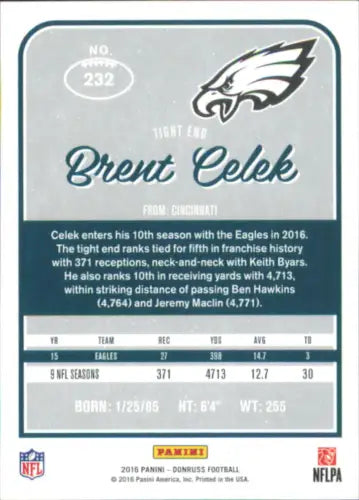 Brent Celek Philadelphia Eagles 2016 Donruss #232 NFL Football Card NM-MT