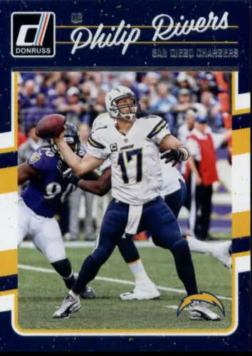 Philip Rivers football card from 2016 Donruss with original gloss, Simply Sandoval