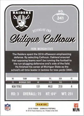 Shilique Calhoun Rookie card from 2016 Donruss #341 Oakland Raiders NFL Football