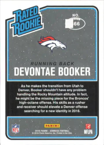 Devontae Booker Rookie NFL trading card for Denver Broncos running back position