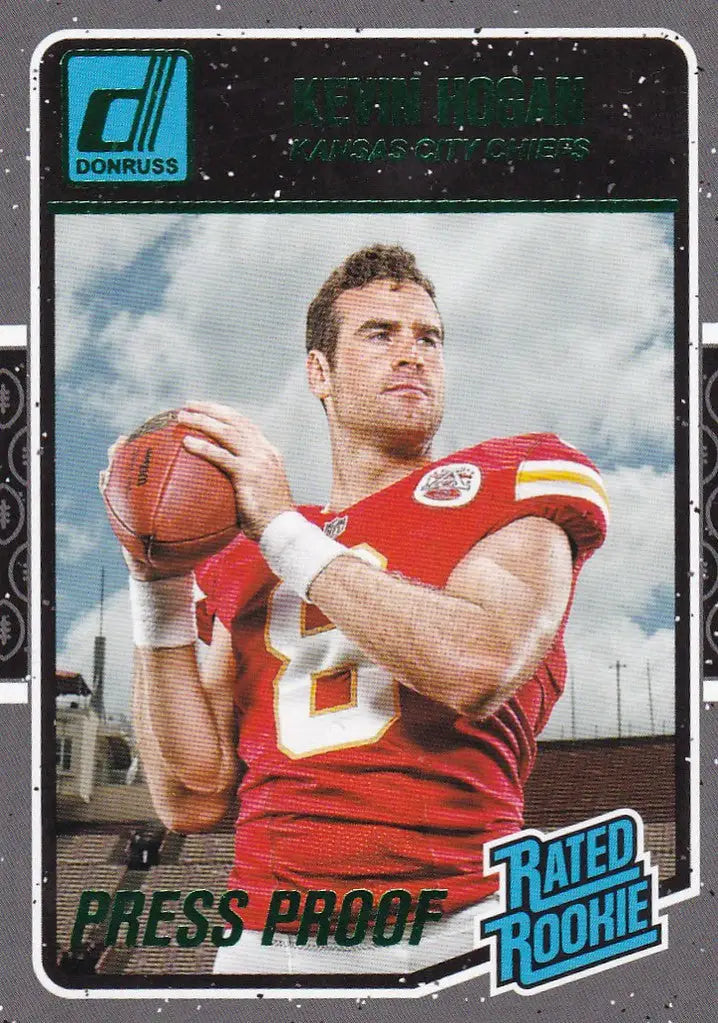 Kevin Hogan Green Press Proof football trading card for Kansas City Chiefs in red uniform