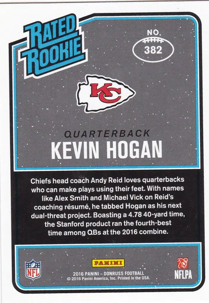 2016 Donruss Rated Rookie #382 Kevin Hogan Green Press Proof Kansas City Chiefs