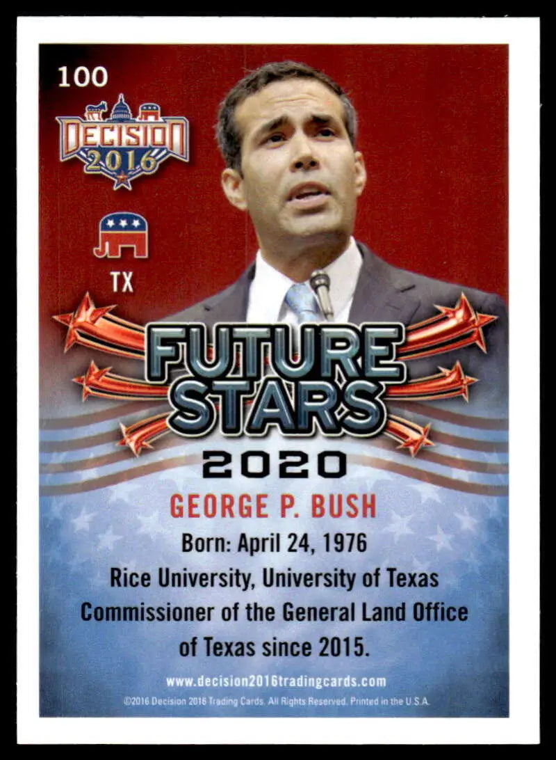 Political trading card of Texas Land Commissioner George P. Bush Future Stars 2020