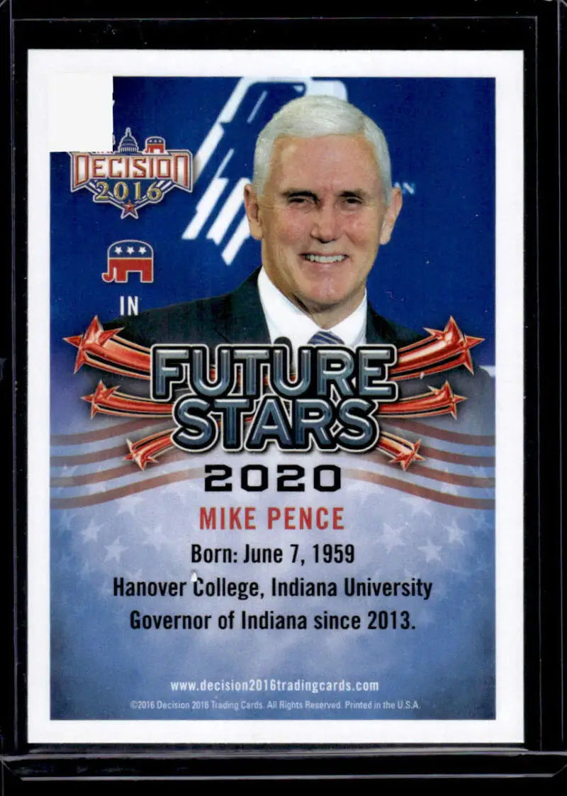 Political trading card of Mike Pence from Future Stars 2020 with GOP logo