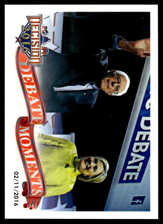 Trading card from 2016 Leaf Decision featuring Democratic Debate figures in yellow and black