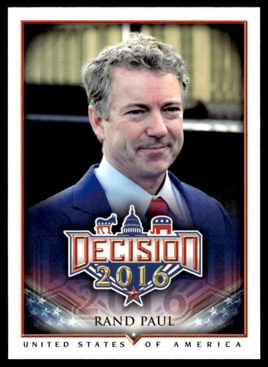 Campaign promotional card of Rand Paul in navy suit for 2016 Leaf Decision political trading