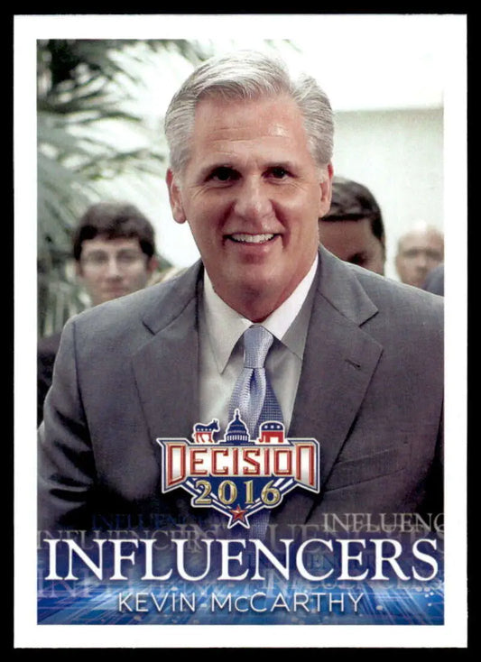 Kevin McCarthy in gray suit and blue tie on 2016 Leaf Decision trading card