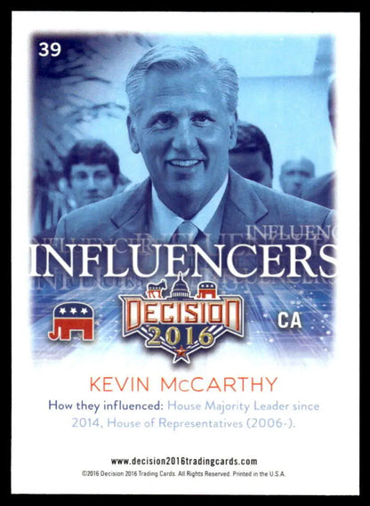 Kevin McCarthy smiling in suit on a Republican Influencers political trading card