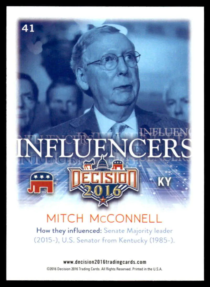 Mitch McConnell trading card from 2016 Leaf Decision featuring Influencers and party symbols