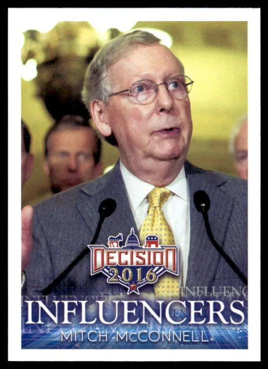 Mitch McConnell speaking at a podium, featured in Leaf Decision trading card 2016