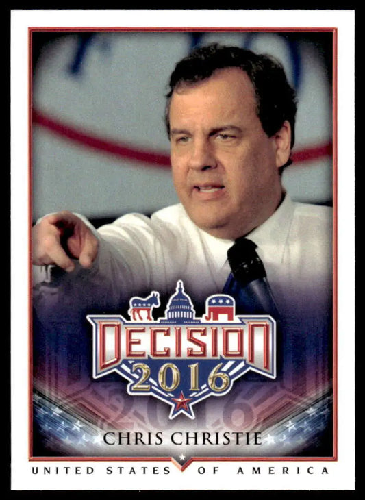 Political trading card of Chris Christie featuring a patriotic Decision 2016 design