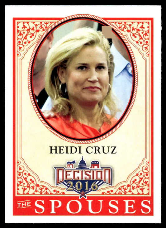 Heidi Cruz trading card in red outfit within ornate circular border from Leaf Decision series