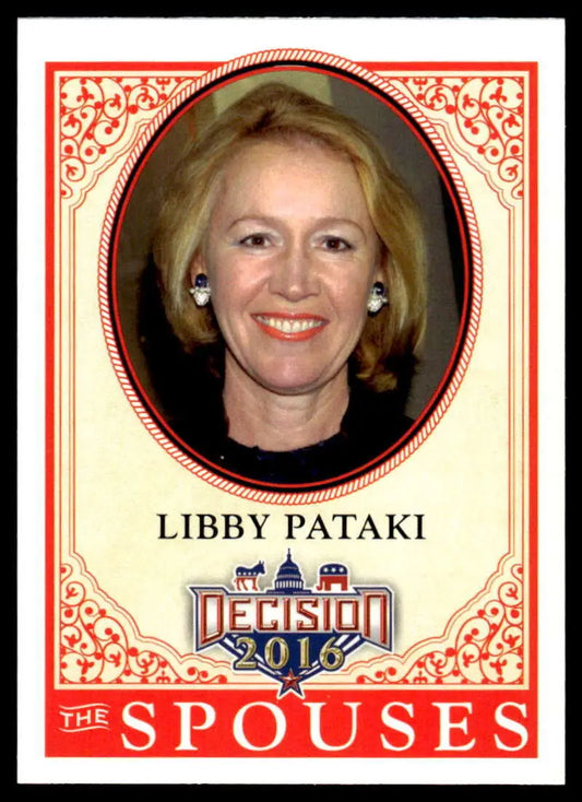 Libby Pataki Political Trading Card in ornate red and cream border design