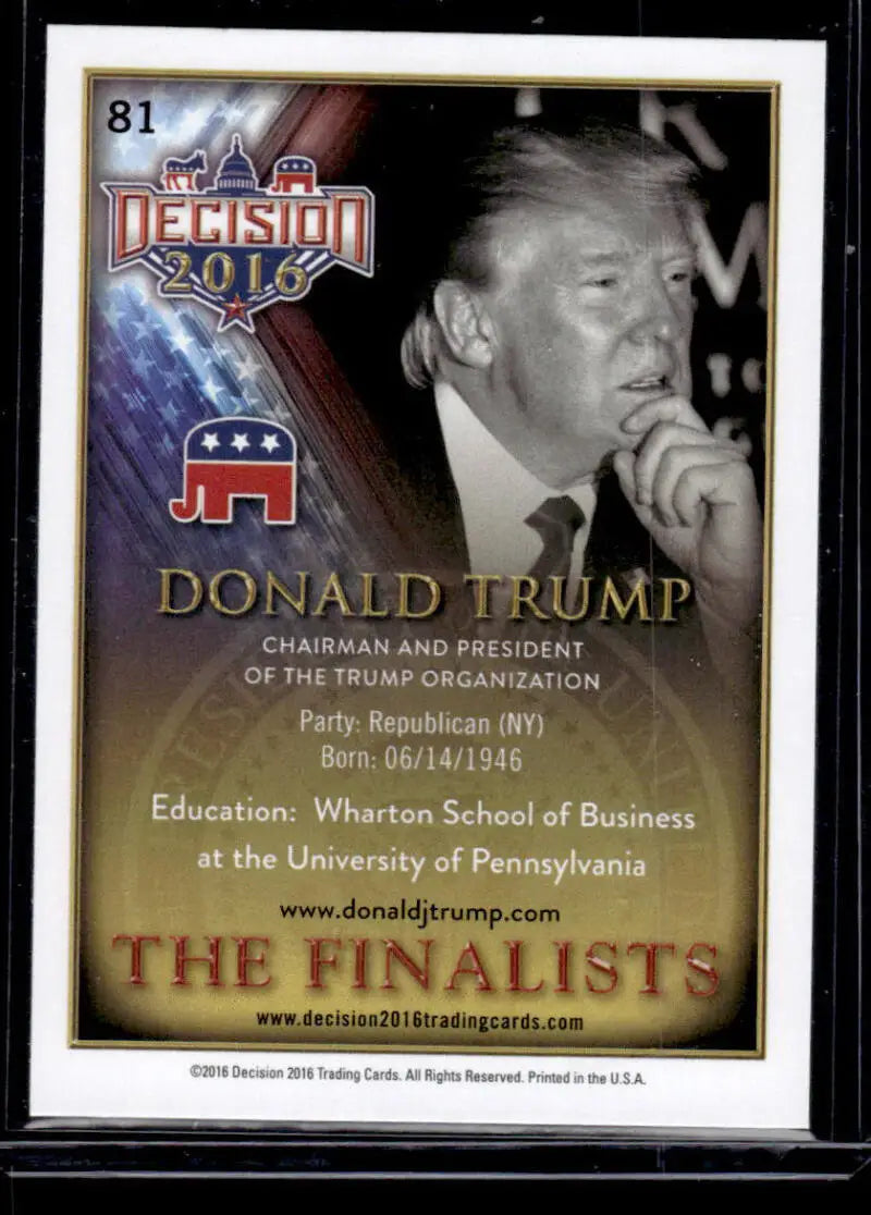 Donald Trump trading card from Leaf Decision 2016 showcasing a Republican candidate