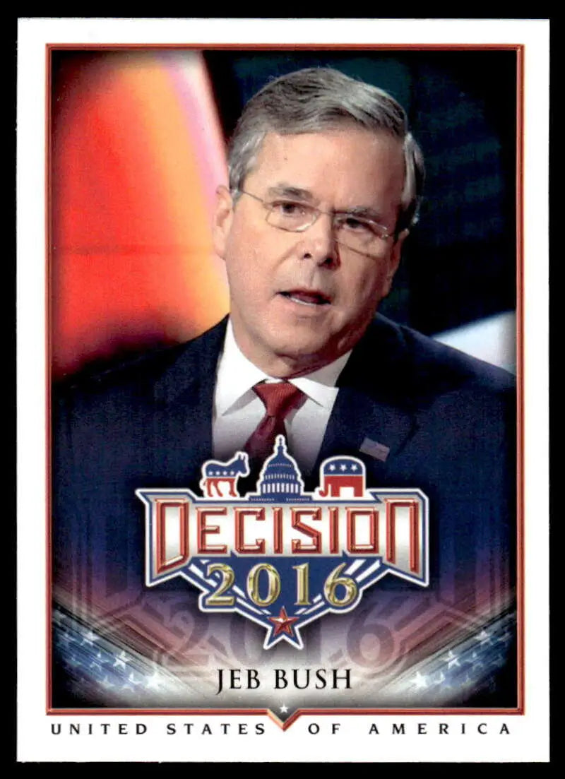 Jeb Bush trading card featuring Decision 2016 logo and branding by Leaf Decision