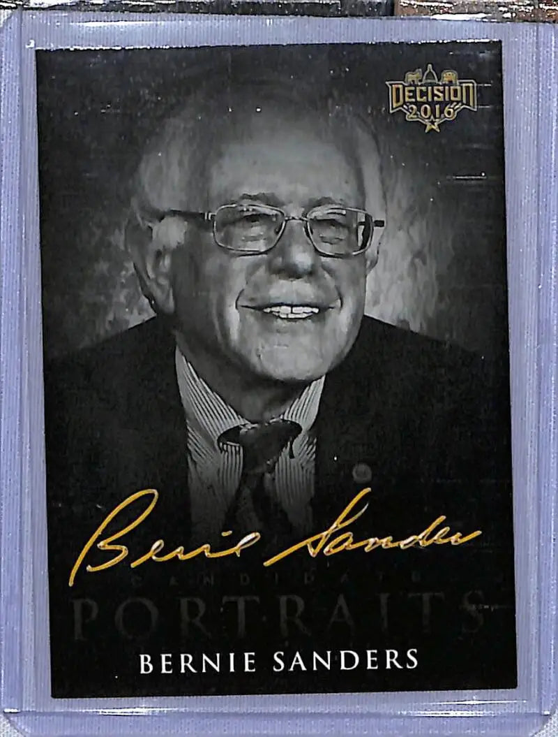 Black and white portrait of Bernie Sanders on 2016 Leaf Decision trading card