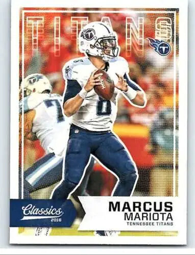 Football trading card of Marcus Mariota in navy uniform from Panini Classics