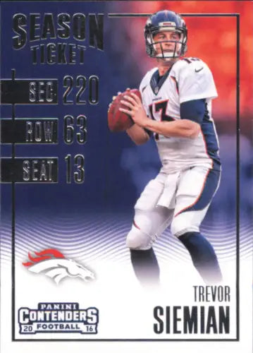 Trevor Siemian in a Denver Broncos uniform on a 2016 Panini Contenders football card