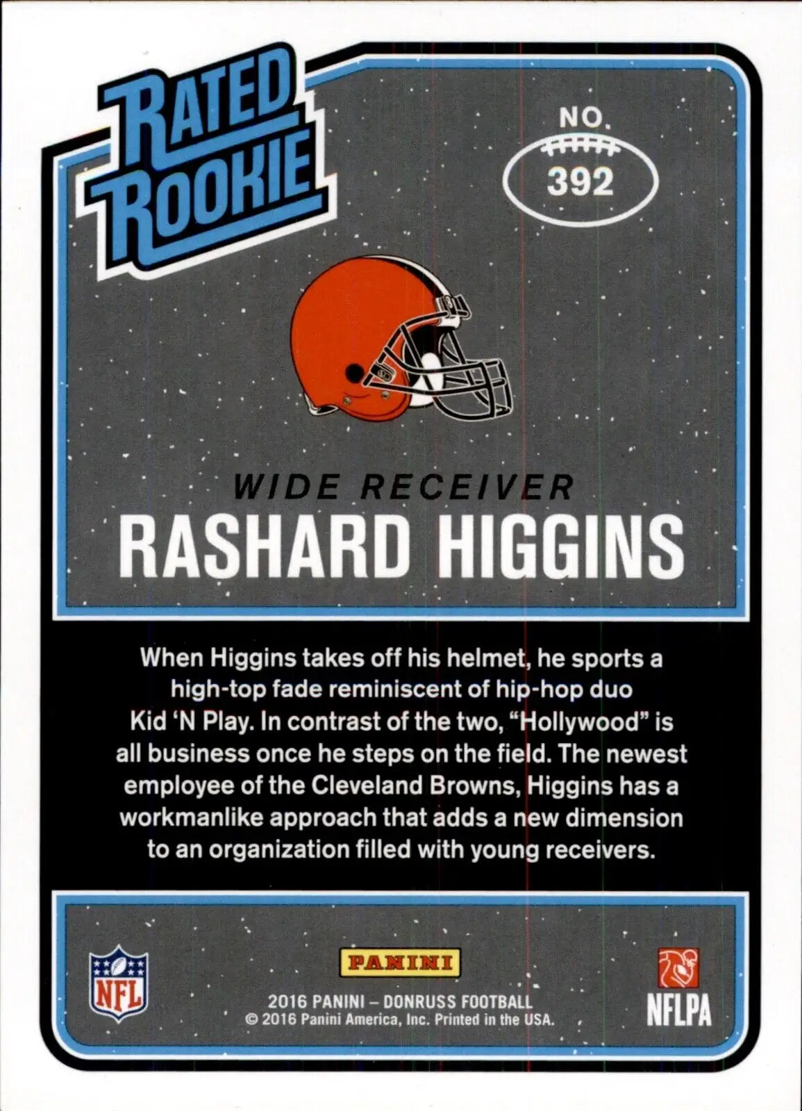 Rashard Higgins Rookie football card from 2016 Panini Donruss #392 Cincinnati Bengals