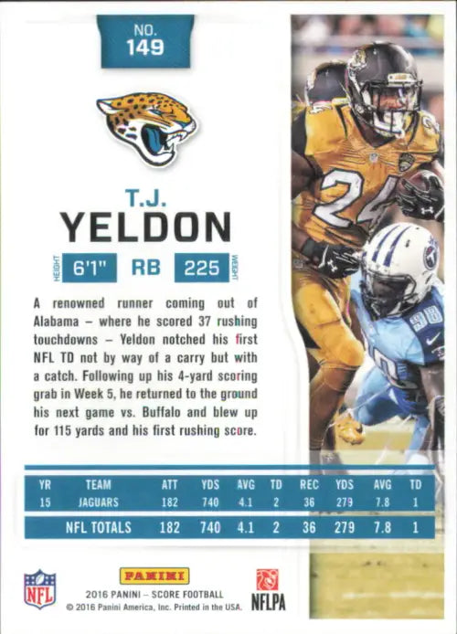 2016 Score #149 T.J. Yeldon Jacksonville Jaguars NFL Football Card NM-MT