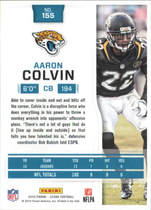 2016 Score #155 Aaron Colvin Jacksonville Jaguars NFL Football Card NM-MT