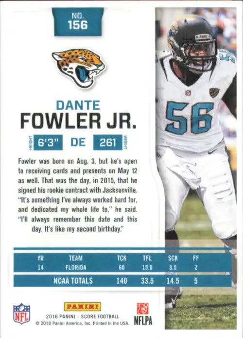 Dante Fowler Jr. 2016 Score #156 football card featuring Jacksonville Jaguars NFL star