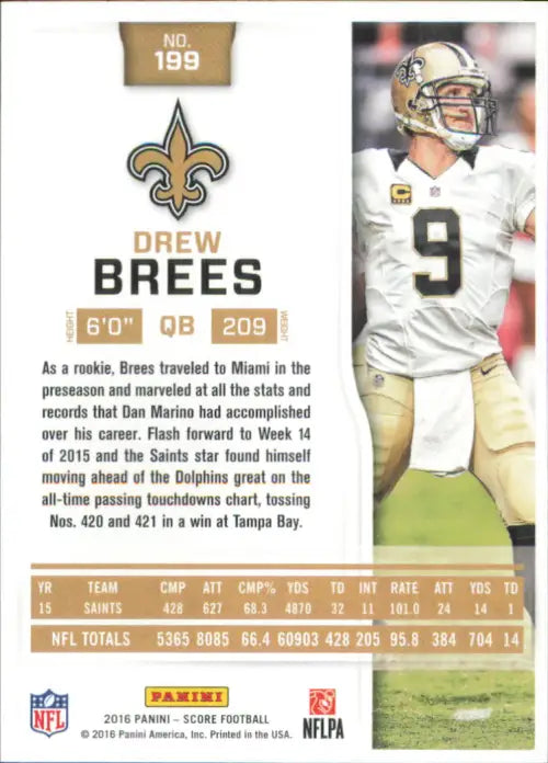 2016 Score #199 Drew Brees New Orleans Saints NFL Football Card NM-MT