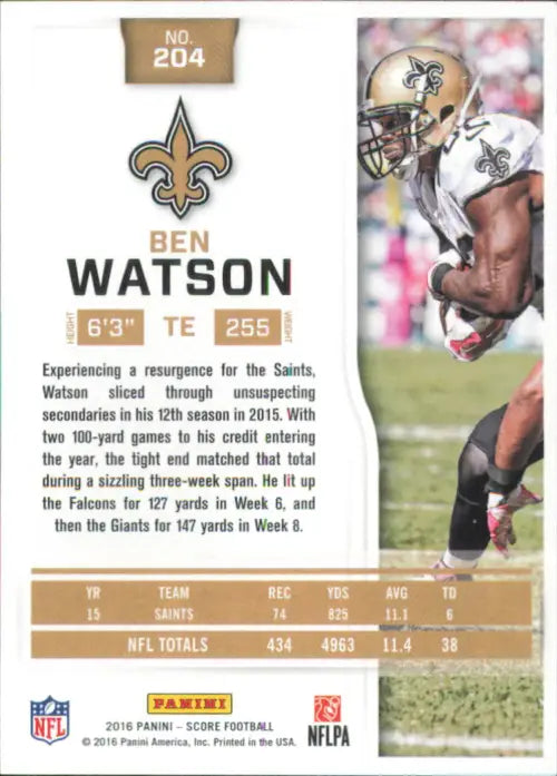 2016 Score #204 Ben Watson New Orleans Saints NFL Football Card NM-MT