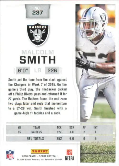 Malcolm Smith Oakland Raiders NFL football card from 2016 Score #237 in NM-MT condition