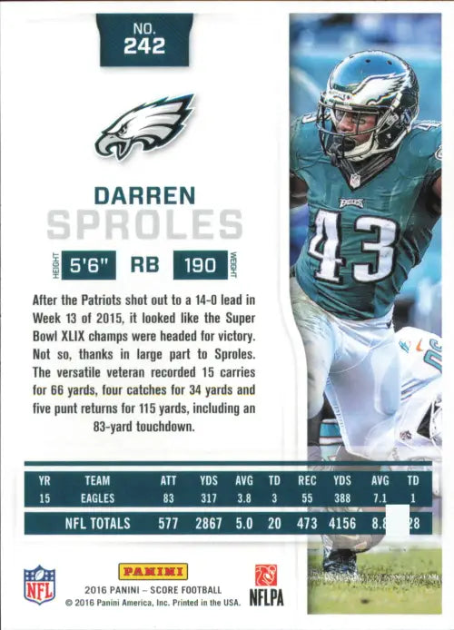 2016 Score #242 Darren Sproles Philadelphia Eagles NFL Football Card NM-MT