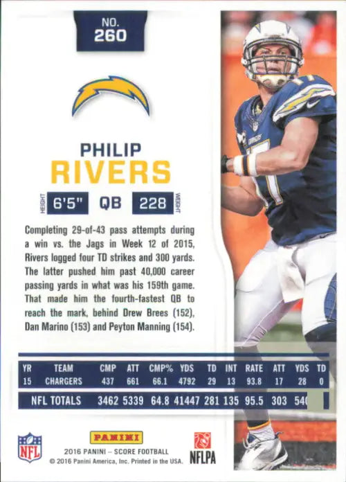 2016 Score #260 Philip Rivers San Diego Chargers NFL Football Card NM-MT