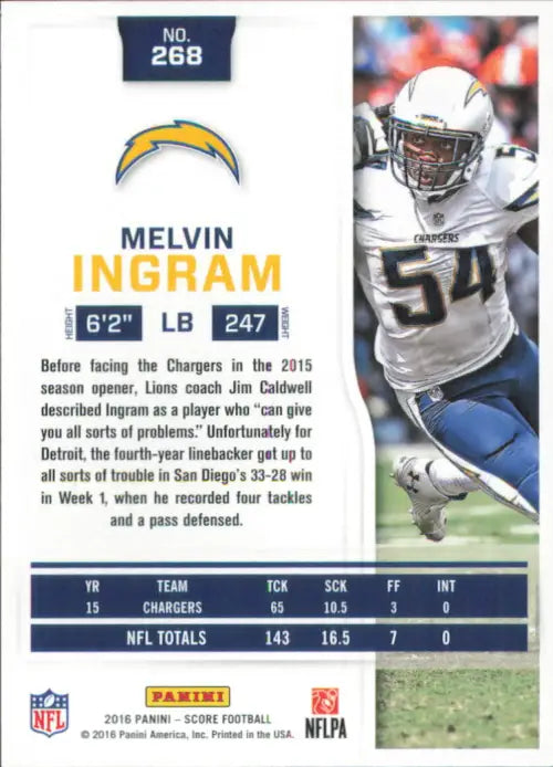 2016 Score #268 Melvin Ingram San Diego Chargers NFL Football Card NM-MT