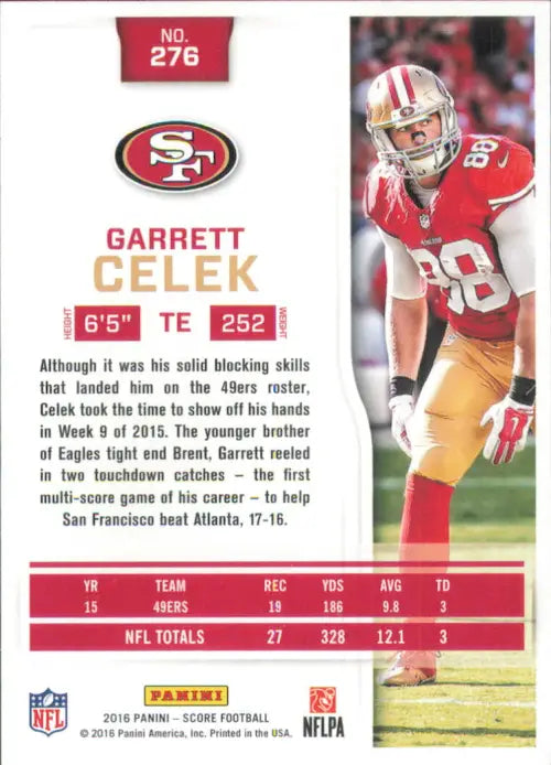 2016 Score #276 Garrett Celek San Francisco 49ers NFL Football Card NM-MT