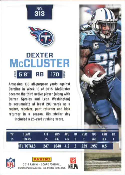 2016 Score #313 Dexter McCluster Tennessee Titans NFL Football Card NM-MT