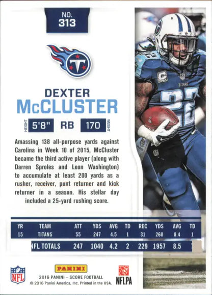 Dexter McCluster Tennessee Titans NFL Football Card 2016 Score #313 NM-MT