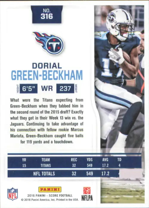 2016 Score #316 Dorial Green-Beckham Tennessee Titans NFL Football Card NM-MT